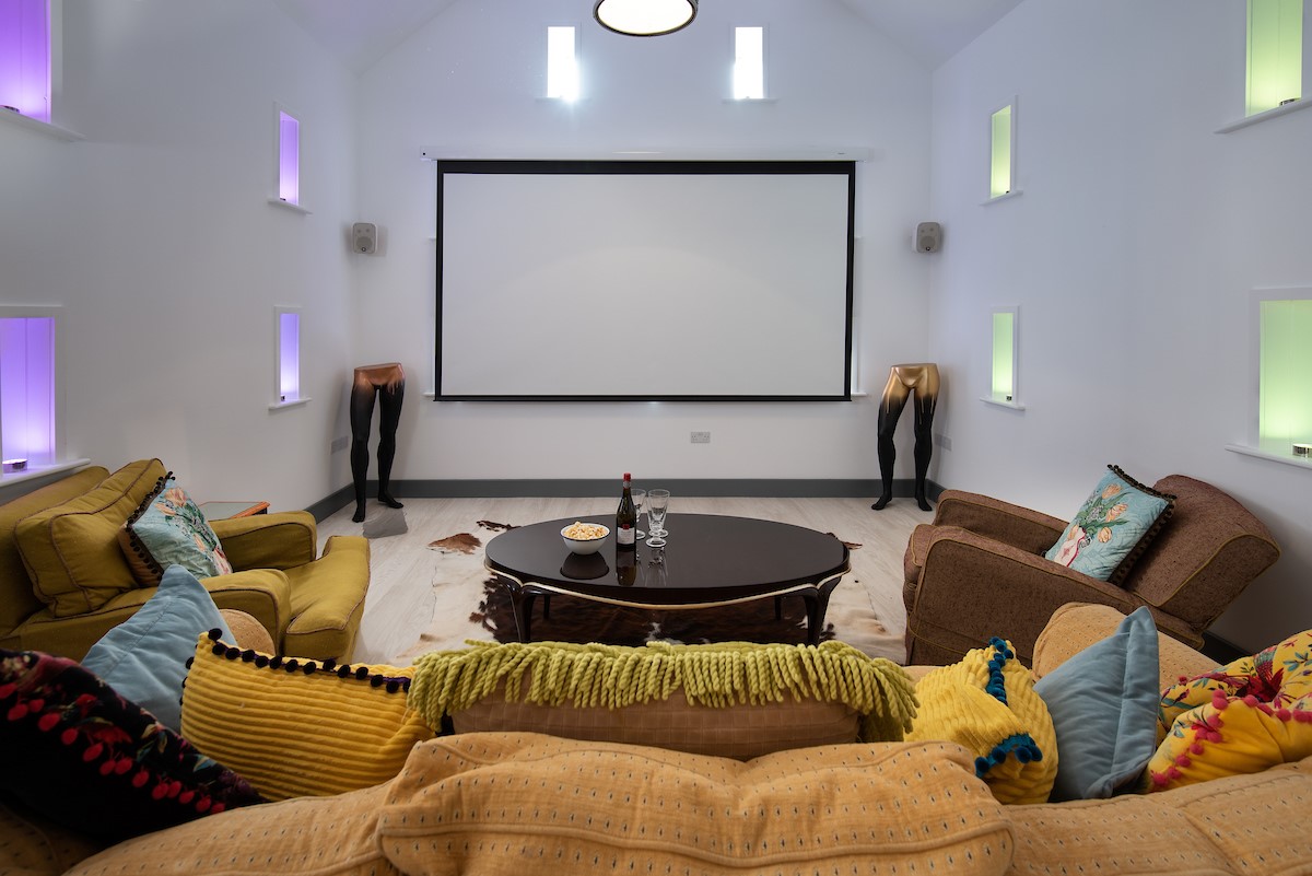 Walltown Byre - entertainment barn with large cinema screen and mood lighting