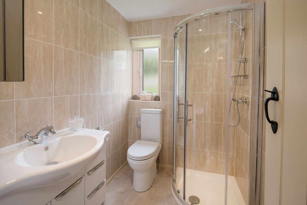 Dryburgh Stirling Two - bedroom two en suite bathroom with walk-in shower, WC and basin