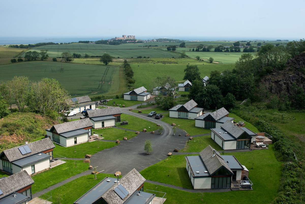 View over lodges towards Bamburgh