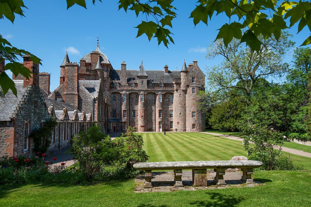 Thirlestane Castle - a well-kept lawned garden sits to the rear