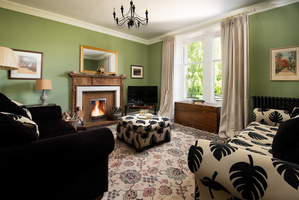 Mossfennan House - cosy fire, TV and two sofas in the ground floor snug