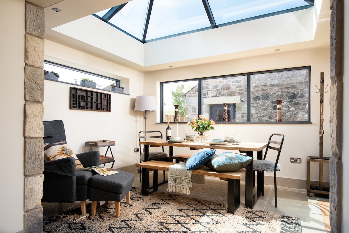 The Stables at West Moneylaws - the striking pitched roof lantern over the dining table