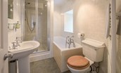 Gardener's Cottage - family bathroom with bath, walk-in shower, WC and basin