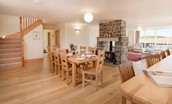 Mill Dowrie - open plan living area with wood burning stove