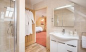 Dryburgh Farmhouse - bedroom three en suite featuring a large shower with rainforest head