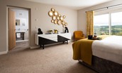 The Sheep Fold - super king bed with fabulous countryside views from the large sliding doors
