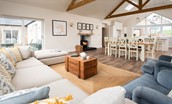 Riverhill Cottage - bright and spacious open plan living, dining and kitchen area with wood burning stove