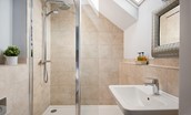 Cuthbert House - en-suite shower room with walk in shower, basin and WC